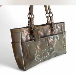 Baby blue teal coach patent leather bag